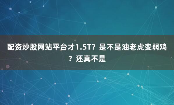 配资炒股网站平台才1.5T？是不是油老虎变弱鸡？还真不是